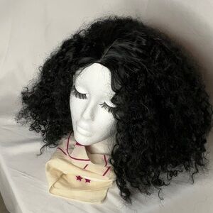 Thick Curly Black Wig Medium or Shoulder Length